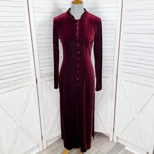 Vintage Eva Tralala Paris Stretch Velvet Button Front Duster Jacket Red Small